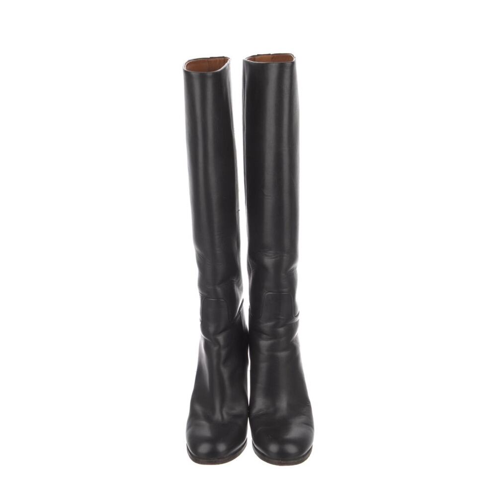 Celine Leather Knee-High Boots US 6 | IT 36 Black Semi-Pointed Toes Block Heels - Picture 3 of 5